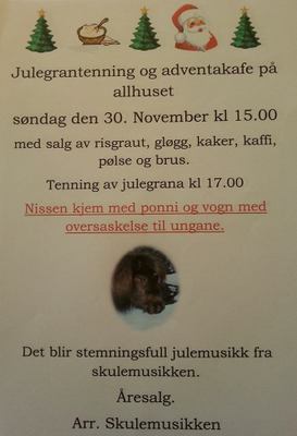 Julegrantenning og adventskafe på Allhuset sundag 30. november kl 15.00