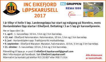 INC Eikefjord Løpskarusell 2017 er i gang på laurdag